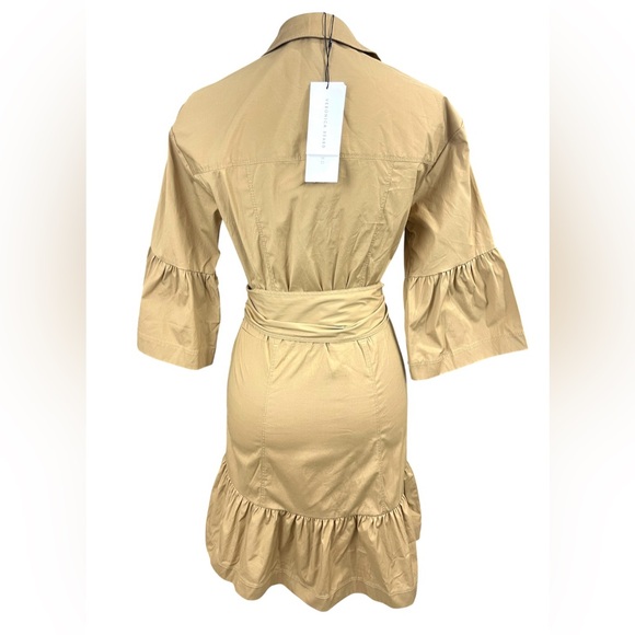 NWT VERONICA BEARD Luriane Poplin Tie Waist Khaki Flounce Sleeve Cotton Dress - Picture 9 of 14